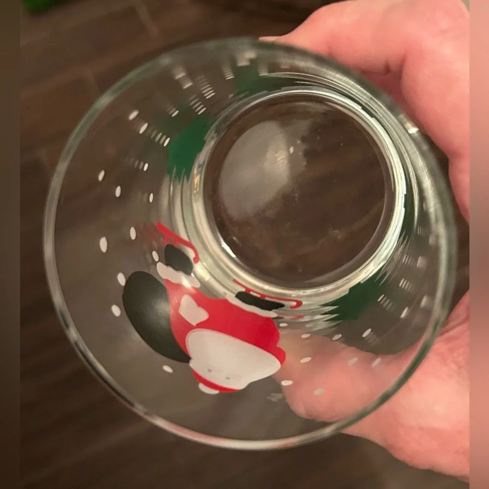 8 Crate & Barrel vintage skating Santa lowball glasses. 12oz